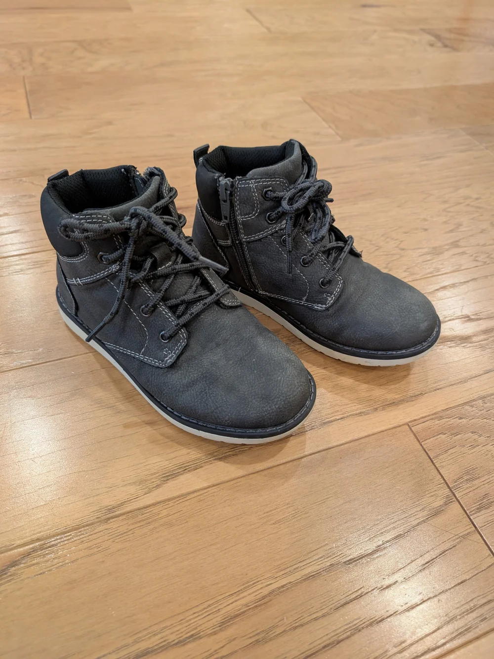 Kids Lace-Up Ankle Boots in Charcoal Gray